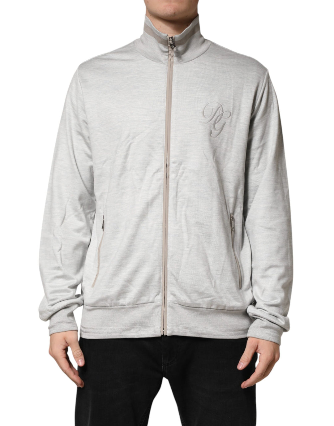 Dolce &amp; Gabbana Light Gray Cotton Zipped Cardigan Sweater