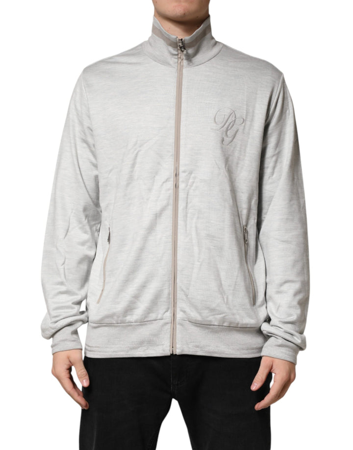 Dolce &amp; Gabbana Light Gray Cotton Zipped Cardigan Sweater