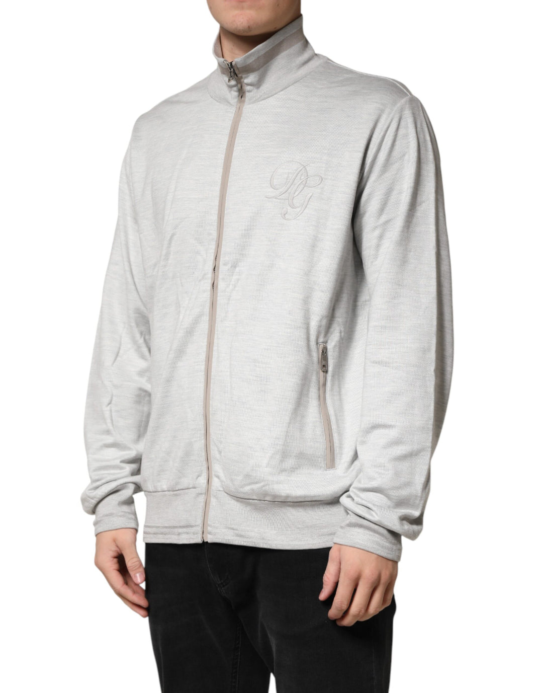 Dolce &amp; Gabbana Light Gray Cotton Zipped Cardigan Sweater