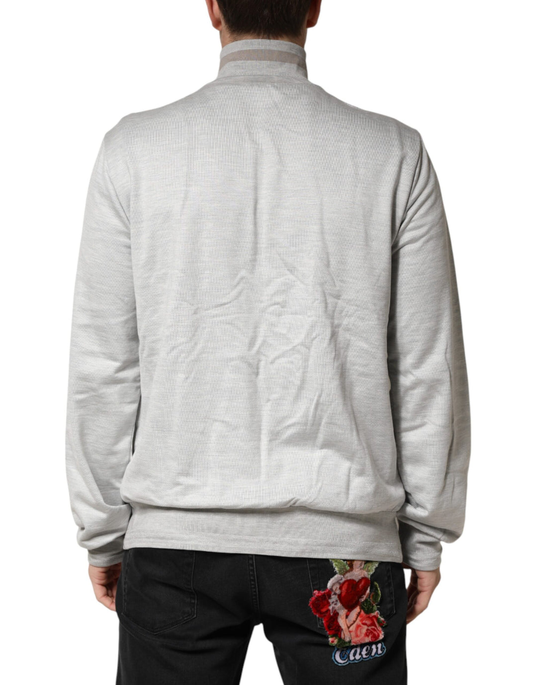 Dolce &amp; Gabbana Light Gray Cotton Zipped Cardigan Sweater