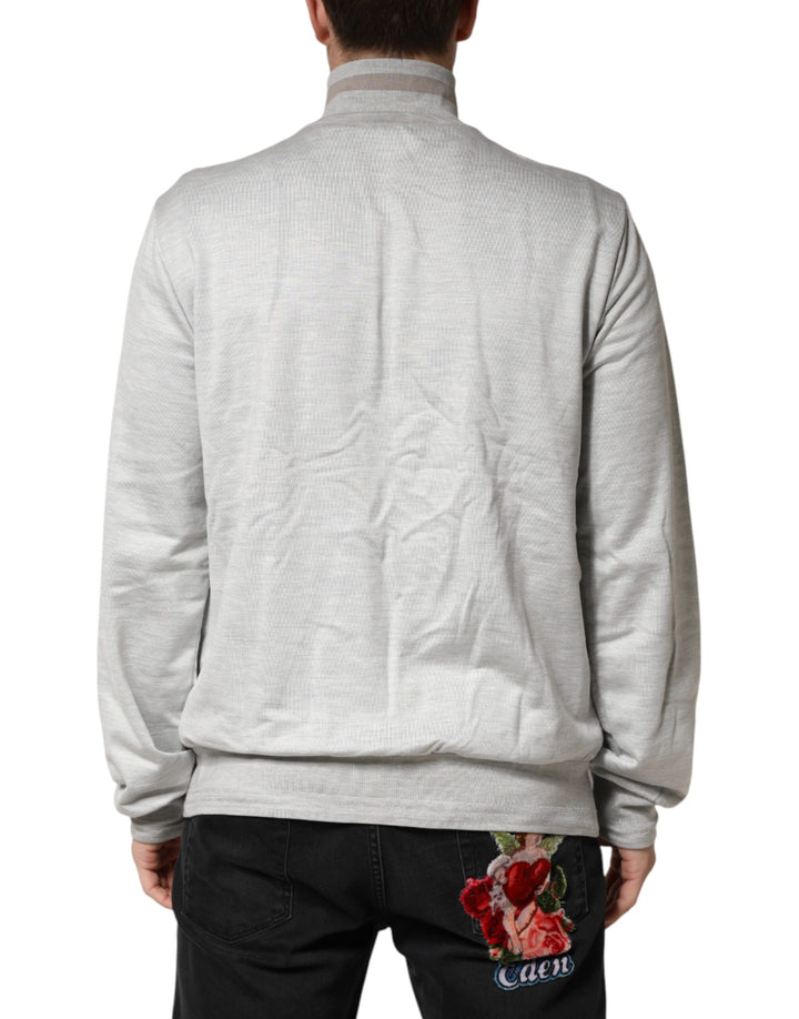 Dolce &amp; Gabbana Light Gray Cotton Zipped Cardigan Sweater