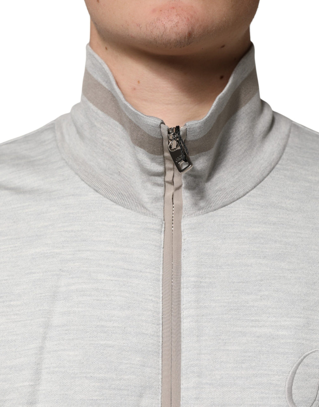Dolce &amp; Gabbana Light Gray Cotton Zipped Cardigan Sweater