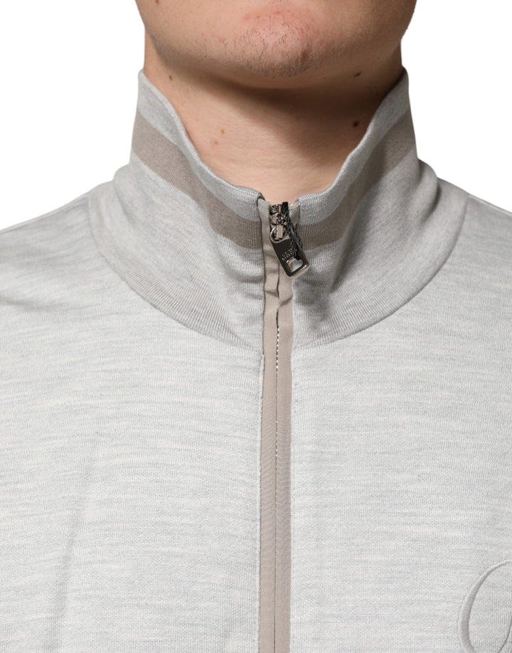Dolce &amp; Gabbana Light Gray Cotton Zipped Cardigan Sweater