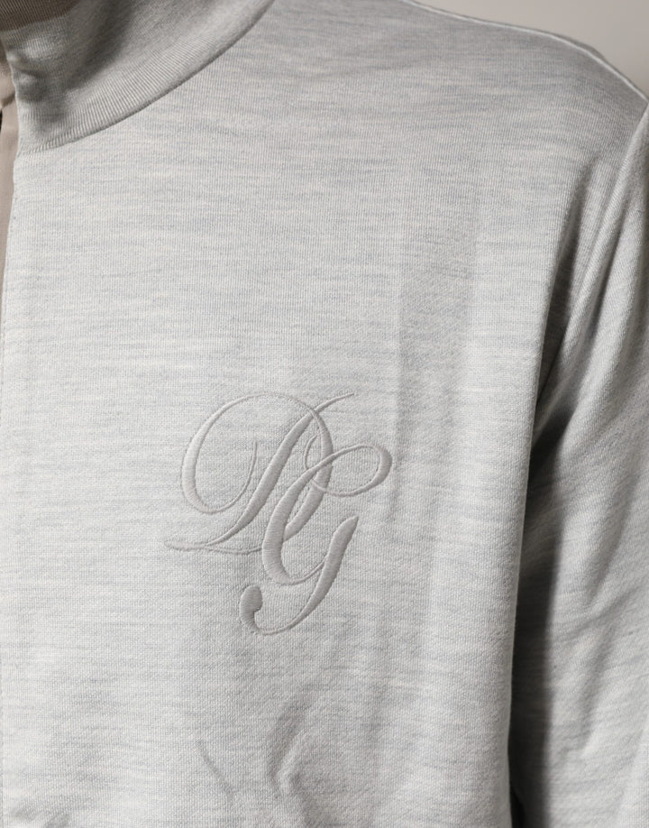 Dolce &amp; Gabbana Light Gray Cotton Zipped Cardigan Sweater