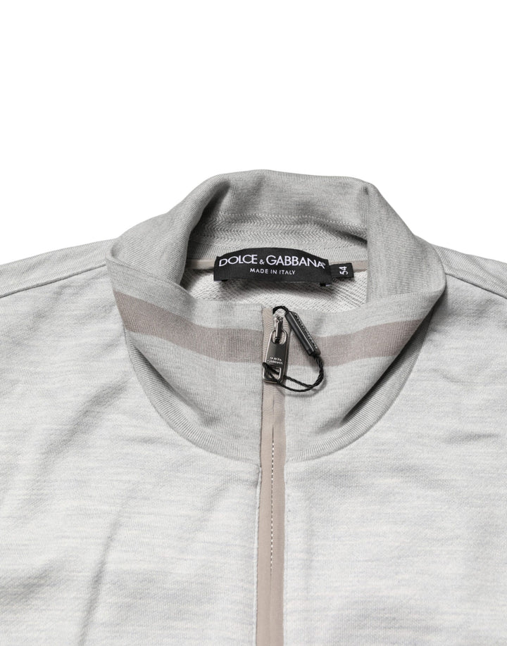Dolce &amp; Gabbana Light Gray Cotton Zipped Cardigan Sweater