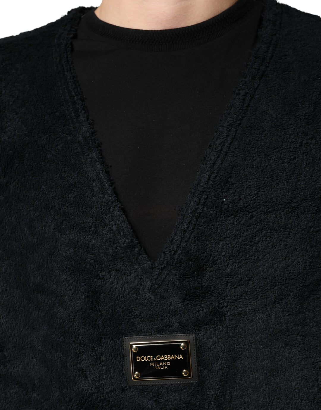 Dolce &amp; Gabbana Black Cotton V-Neck Men Sweatshirt Sweater