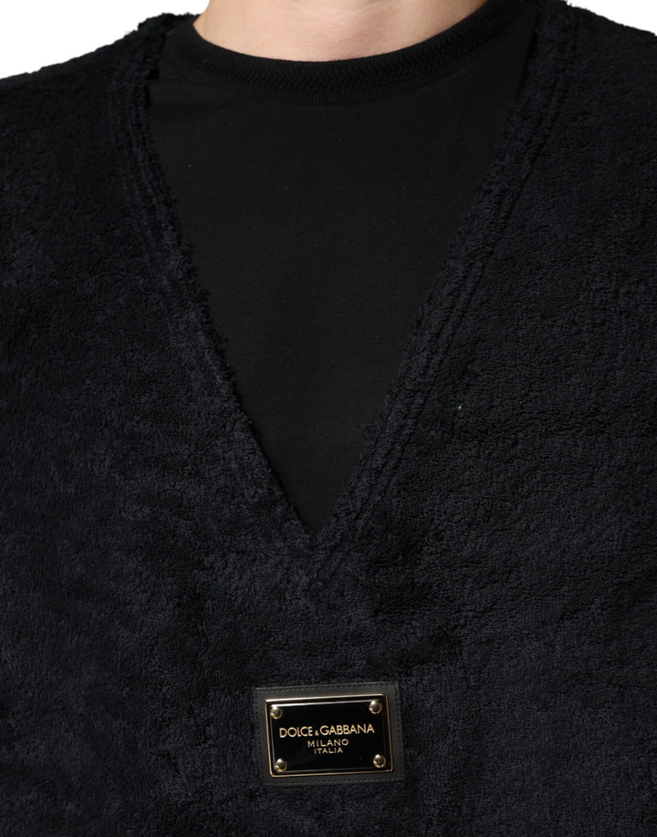 Dolce &amp; Gabbana Black Cotton V-Neck Men Sweatshirt Sweater