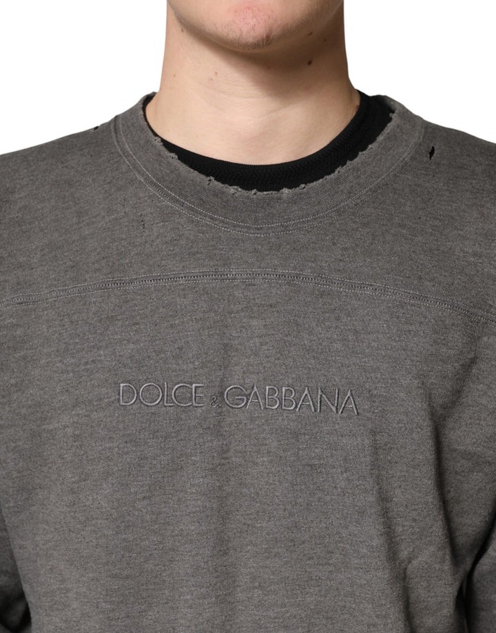 Dolce &amp; Gabbana Gray Cotton Crew Neck Men Sweatshirt Sweater