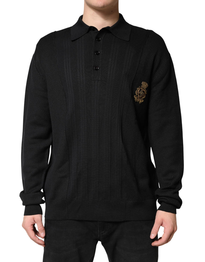 Dolce &amp; Gabbana Black Crest Long Sleeve Men Pullover Sweater