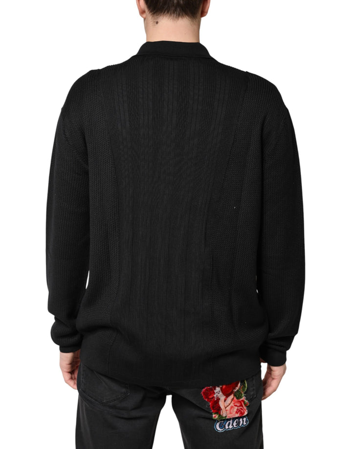 Dolce &amp; Gabbana Black Crest Long Sleeve Men Pullover Sweater