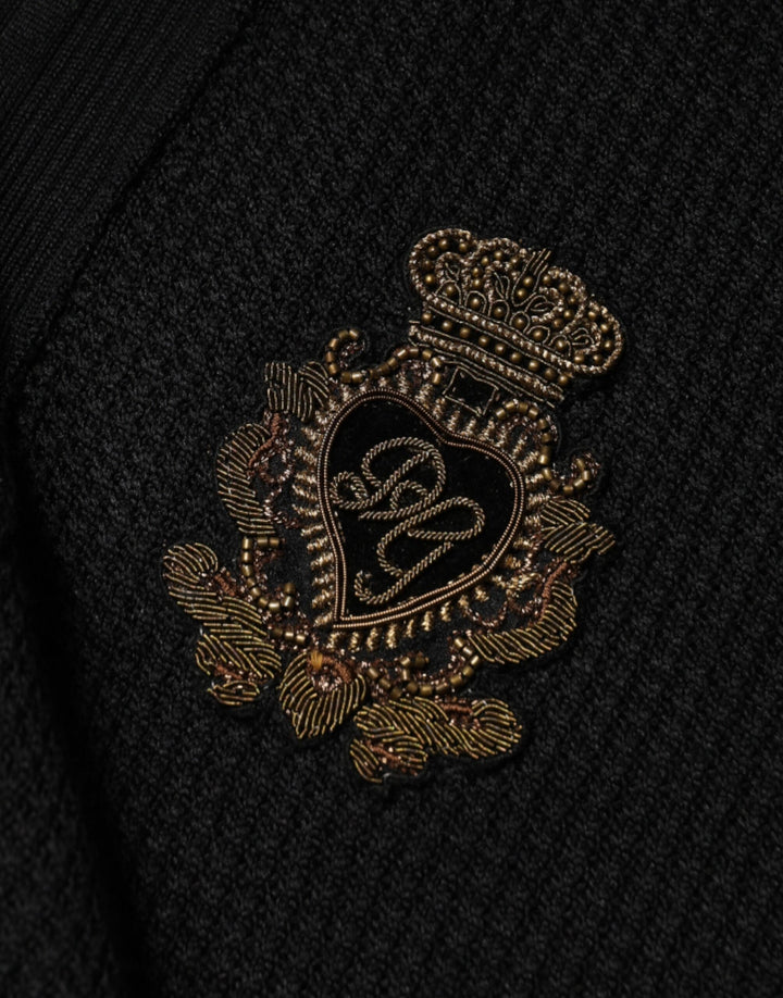 Dolce &amp; Gabbana Black Crest Long Sleeve Men Pullover Sweater