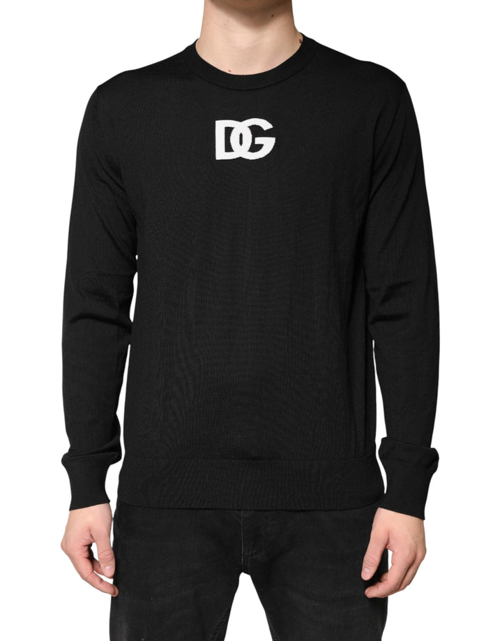Dolce &amp; Gabbana Black Wool DG Crew Neck Men Pullover Sweater