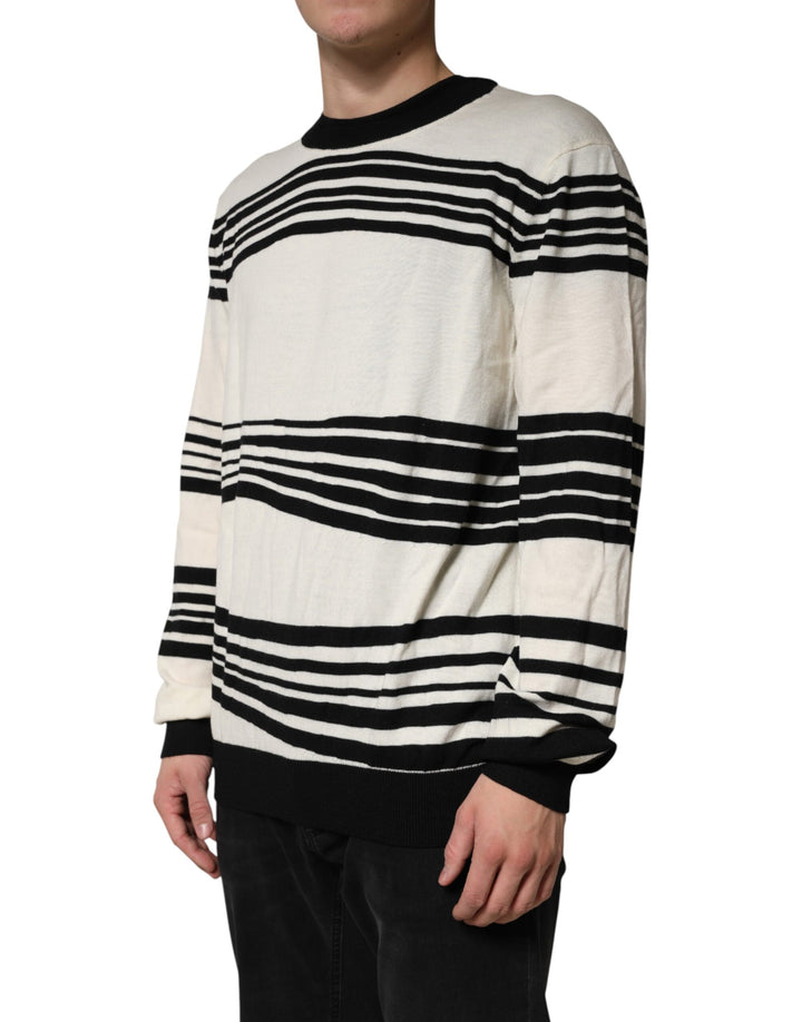 Dolce &amp; Gabbana Black White Stripe CrewNeck Pullover Sweater