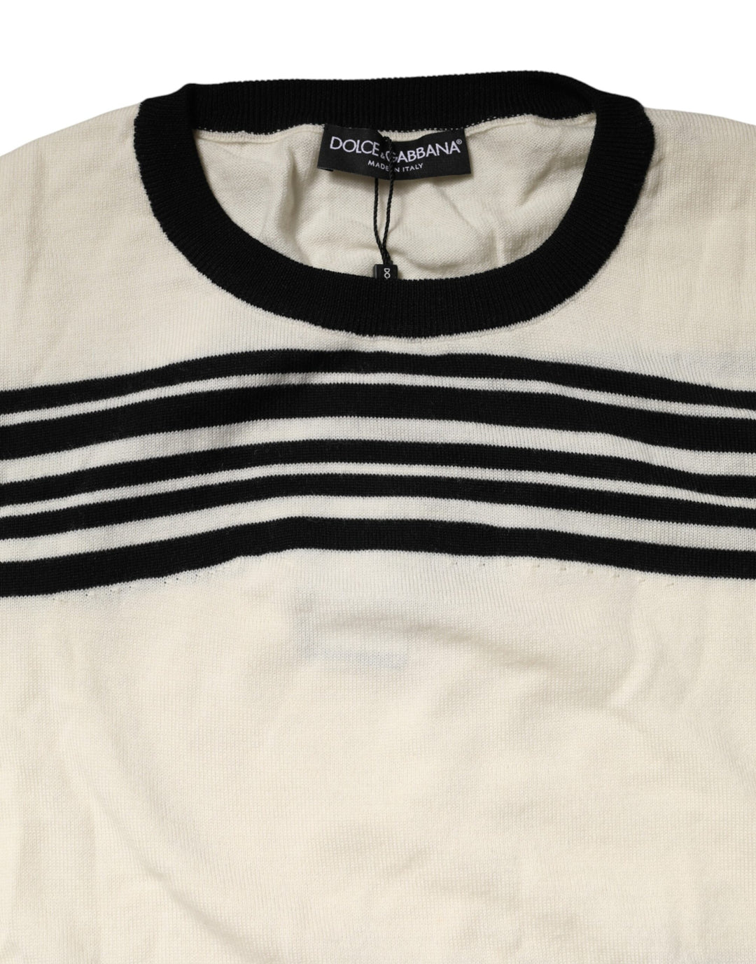Dolce &amp; Gabbana Black White Stripe CrewNeck Pullover Sweater