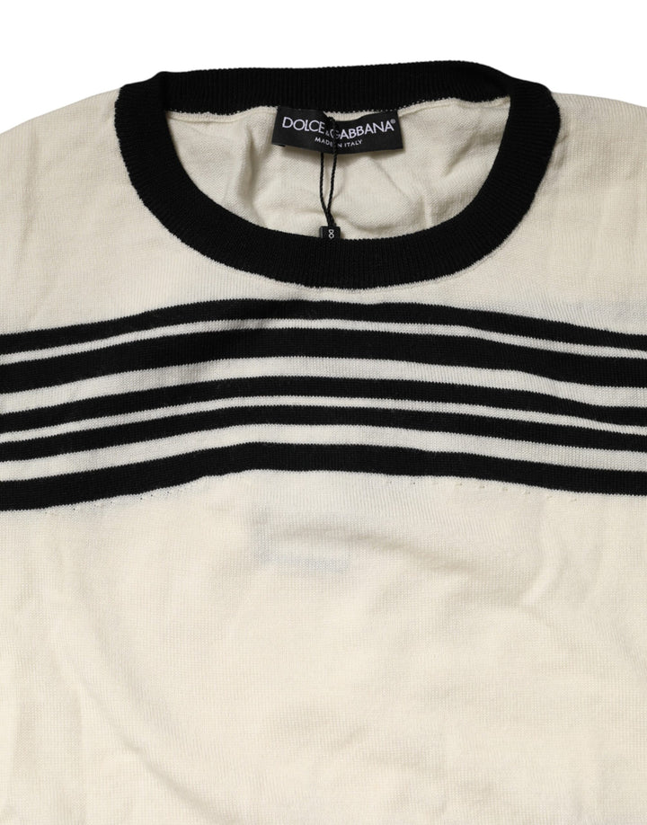 Dolce &amp; Gabbana Black White Stripe CrewNeck Pullover Sweater