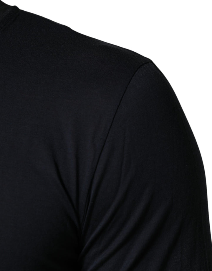 Dolce &amp; Gabbana Dark Blue Cotton Henley Long Sleeves T-Shirt