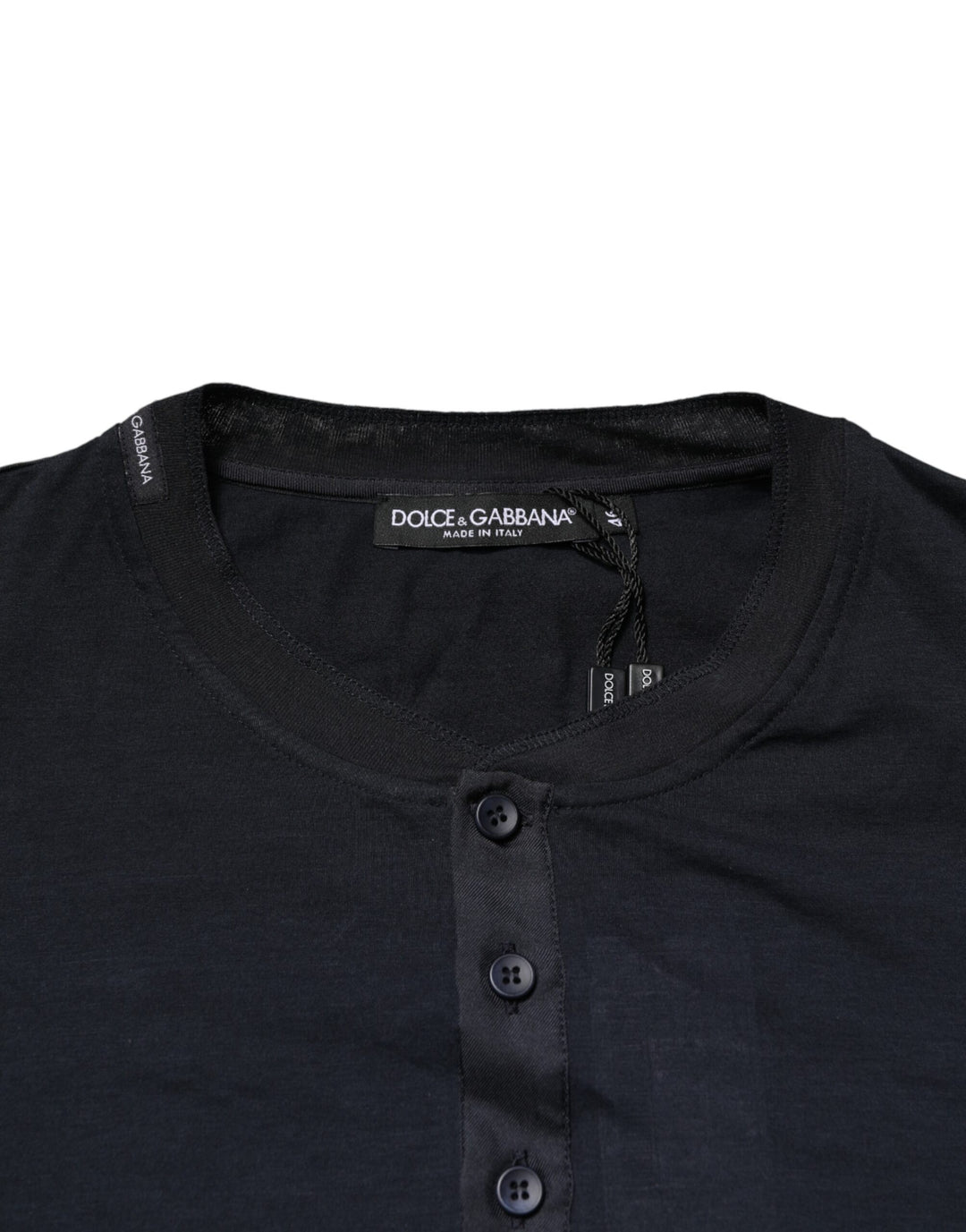 Dolce &amp; Gabbana Dark Blue Cotton Henley Long Sleeves T-Shirt