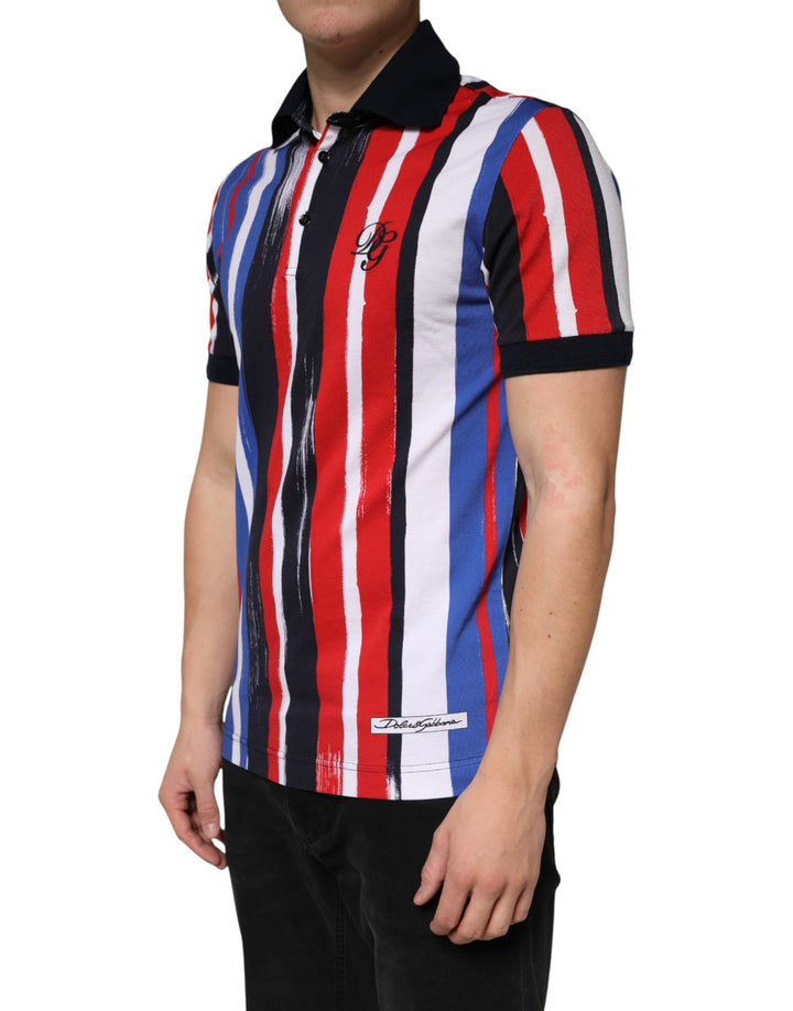 Dolce &amp; Gabbana Multicolor Stripes Cotton Men Polo T-shirt