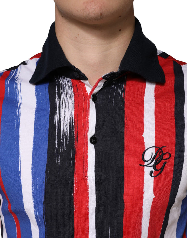 Dolce &amp; Gabbana Multicolor Stripes Cotton Men Polo T-shirt