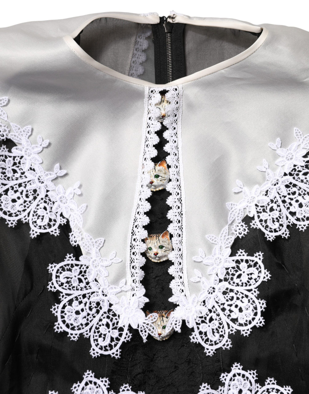 Dolce &amp; Gabbana Black White Silk Macrame Lace Midi Dress