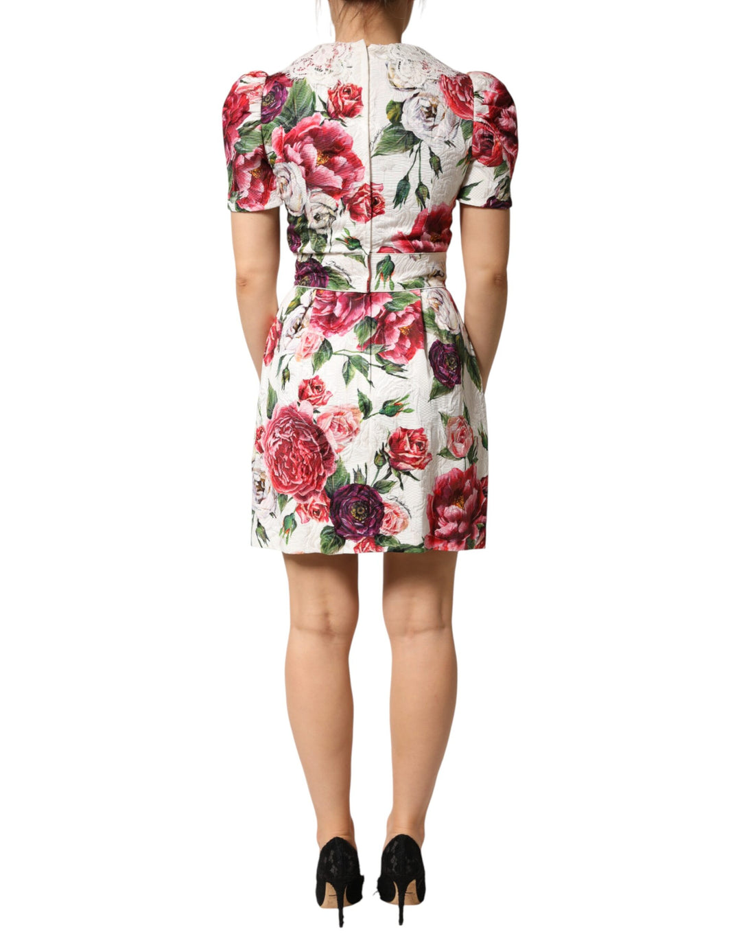 Dolce &amp; Gabbana White Floral Embellished Sheath Mini Dress