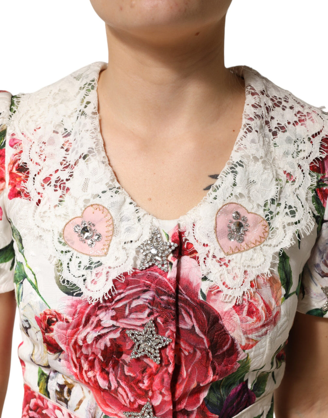 Dolce &amp; Gabbana White Floral Embellished Sheath Mini Dress