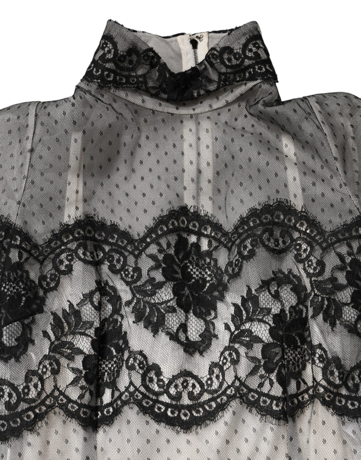 Dolce &amp; Gabbana Black White Lace Silk Blend MaxiSheath Dress