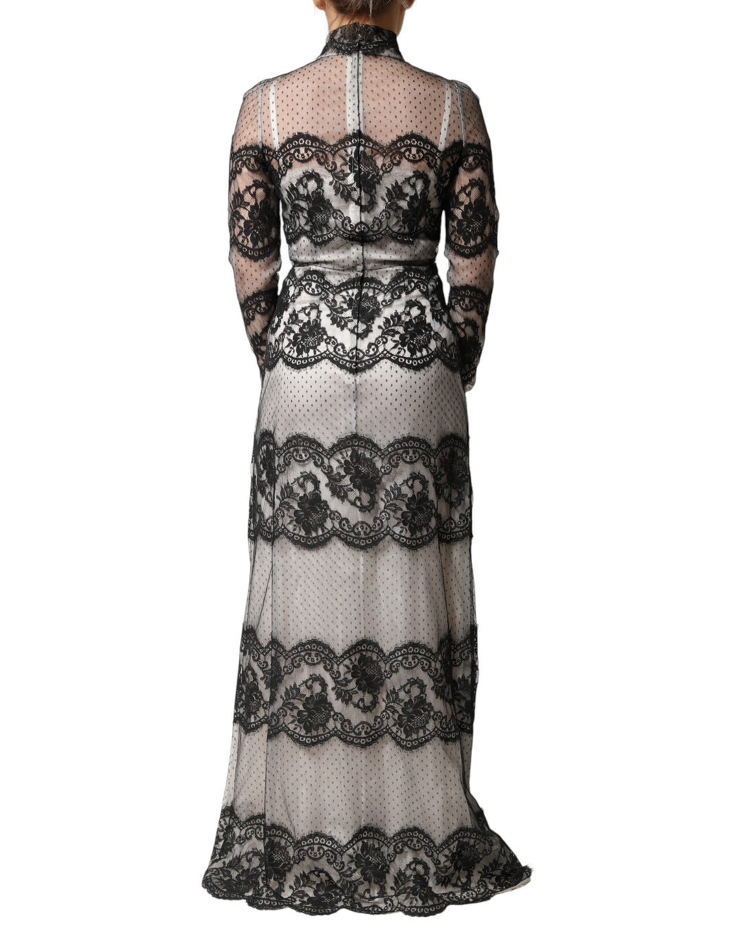 Dolce &amp; Gabbana Black White Lace Silk Blend MaxiSheath Dress