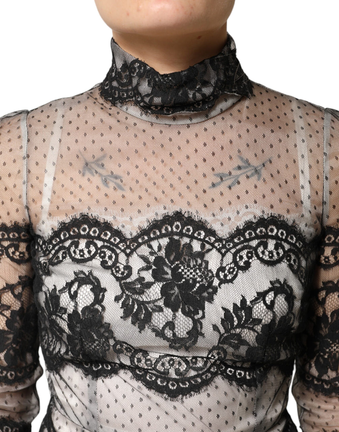 Dolce &amp; Gabbana Black White Lace Silk Blend MaxiSheath Dress