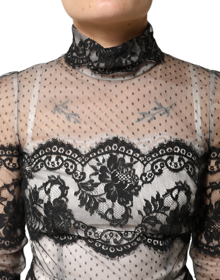 Dolce &amp; Gabbana Black White Lace Silk Blend MaxiSheath Dress