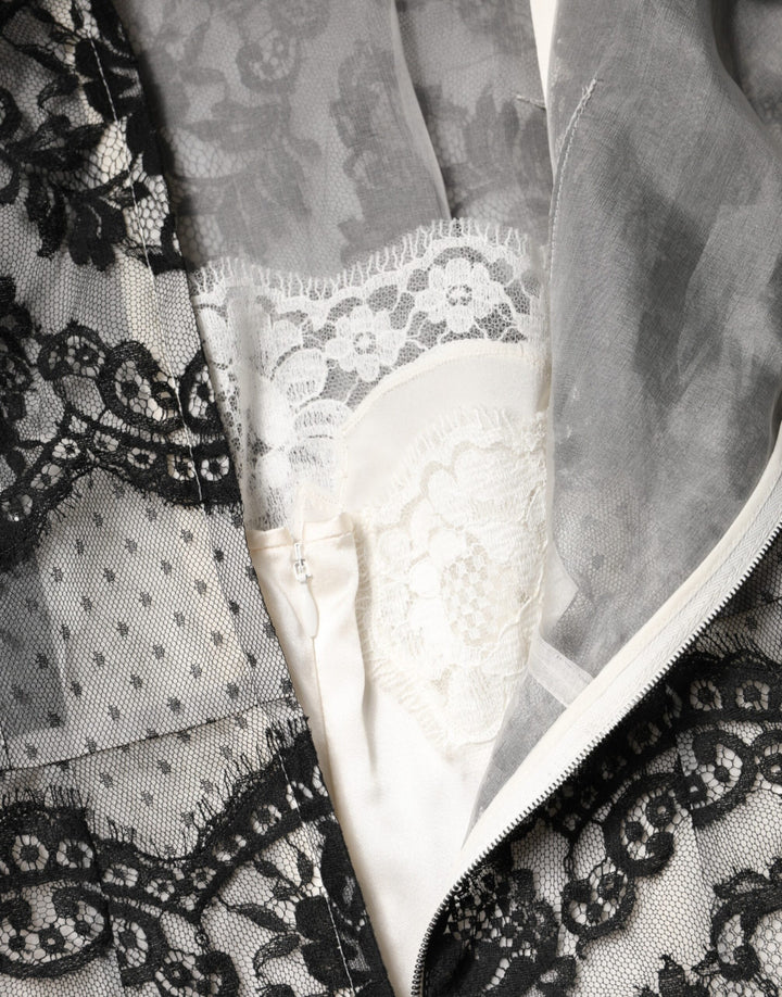 Dolce &amp; Gabbana Black White Lace Silk Blend MaxiSheath Dress