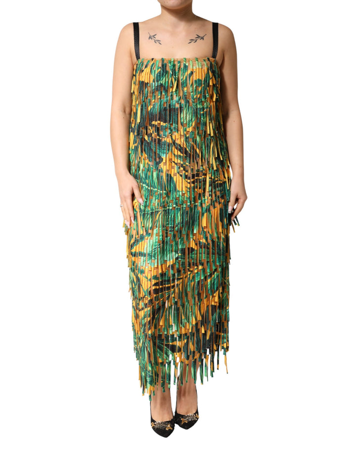 Dolce &amp; Gabbana Multicolor Tropical Print Fringe Maxi Dress