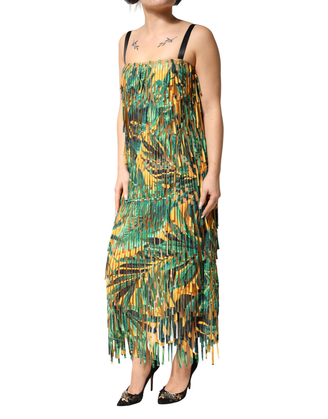 Dolce &amp; Gabbana Multicolor Tropical Print Fringe Maxi Dress