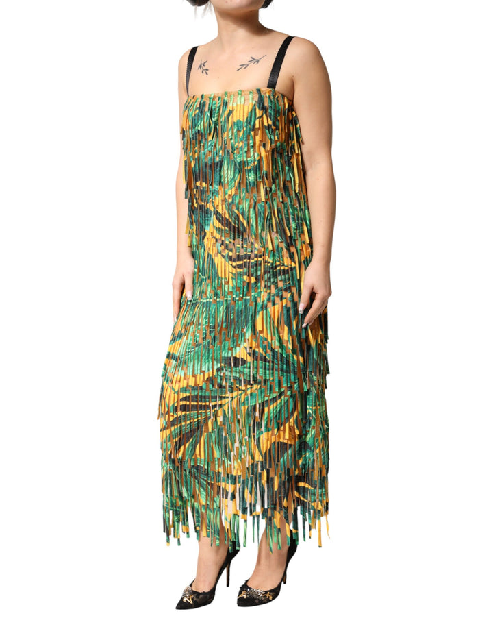 Dolce &amp; Gabbana Multicolor Tropical Print Fringe Maxi Dress