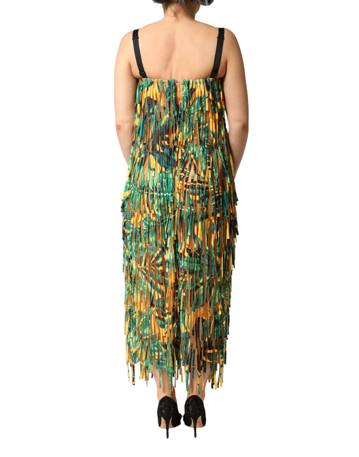 Dolce &amp; Gabbana Multicolor Tropical Print Fringe Maxi Dress