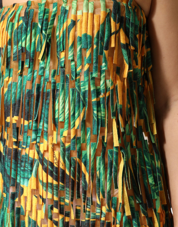 Dolce &amp; Gabbana Multicolor Tropical Print Fringe Maxi Dress