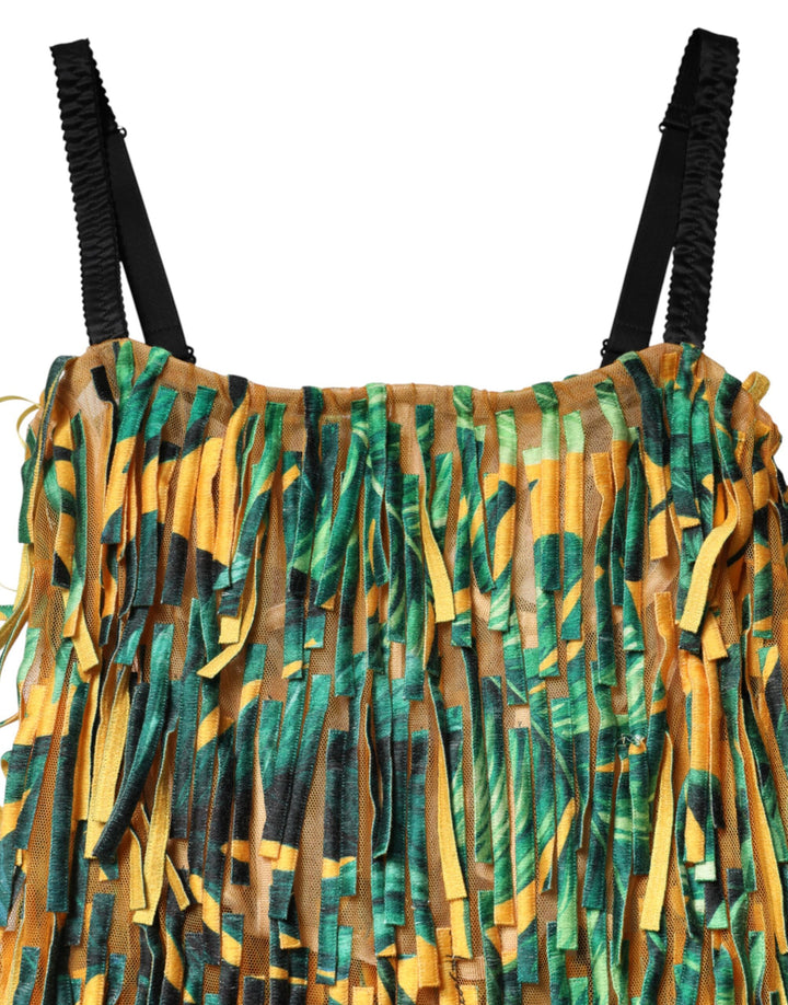 Dolce &amp; Gabbana Multicolor Tropical Print Fringe Maxi Dress