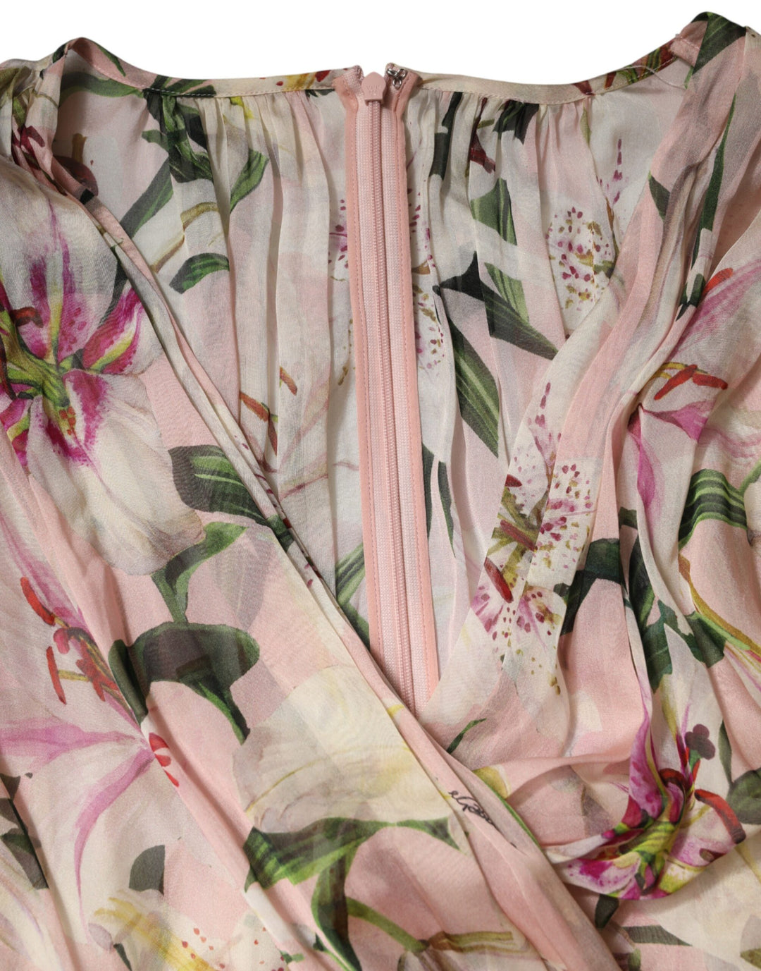 Dolce &amp; Gabbana Pink Lily Print A-line Pleated Maxi Dress
