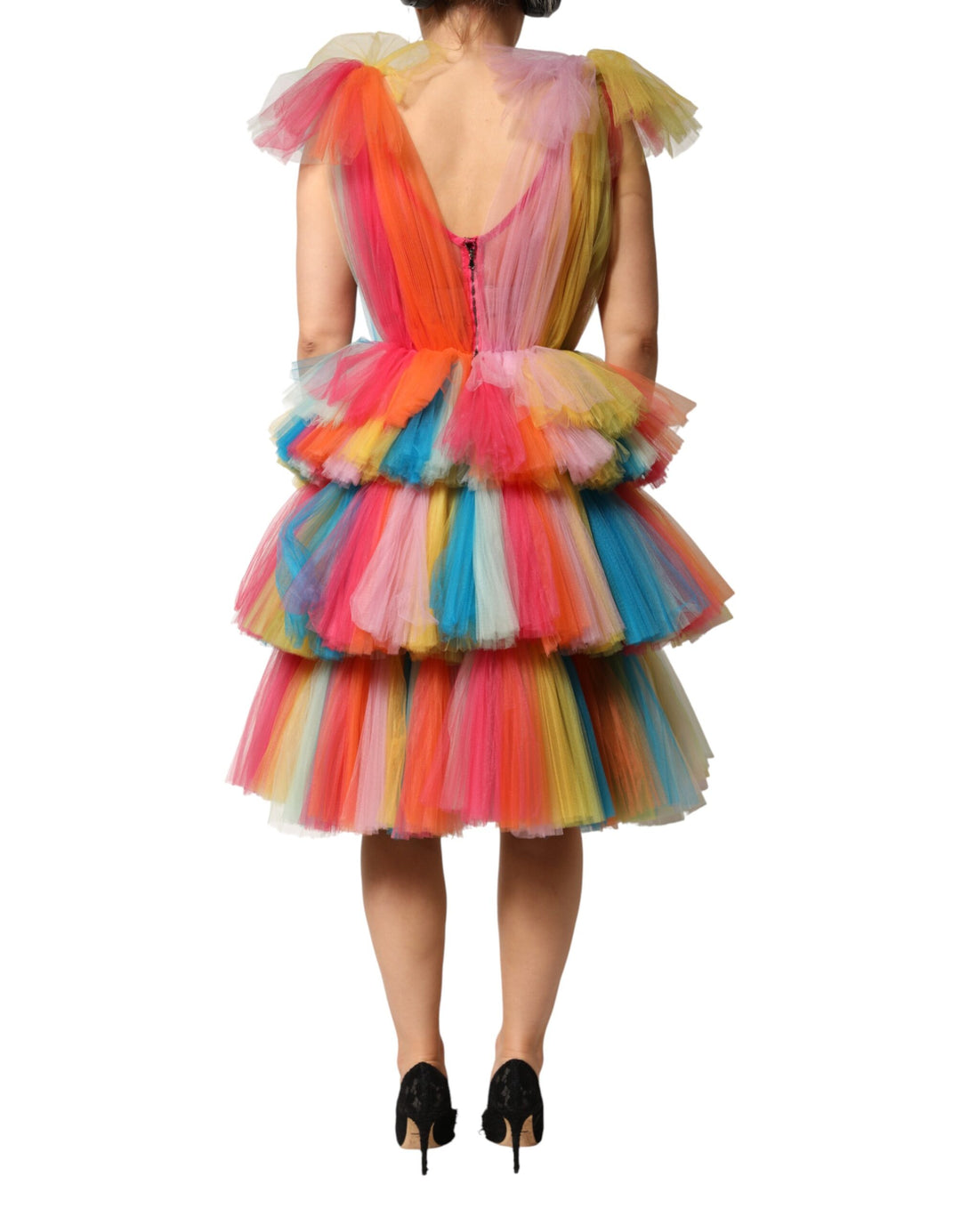 Dolce &amp; Gabbana Multicolor Nylon Tiered Tulle Midi Dress