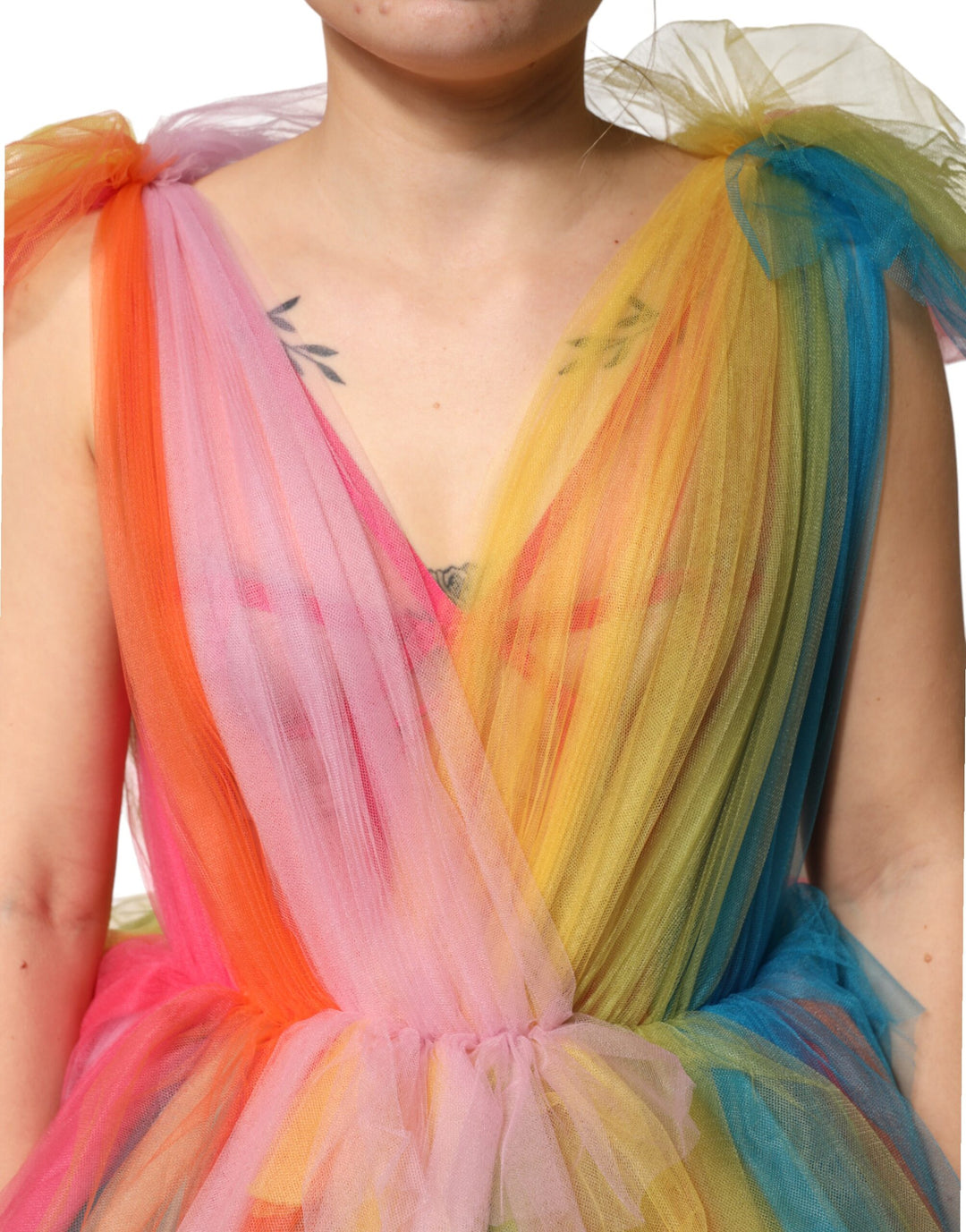 Dolce &amp; Gabbana Multicolor Nylon Tiered Tulle Midi Dress