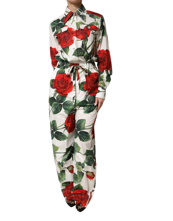 Dolce &amp; Gabbana White Floral Print Cotton Jumpsuit Dress