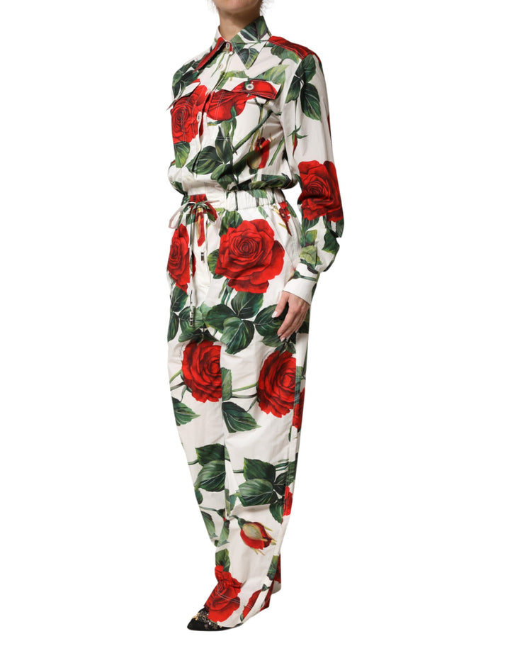 Dolce &amp; Gabbana White Floral Print Cotton Jumpsuit Dress