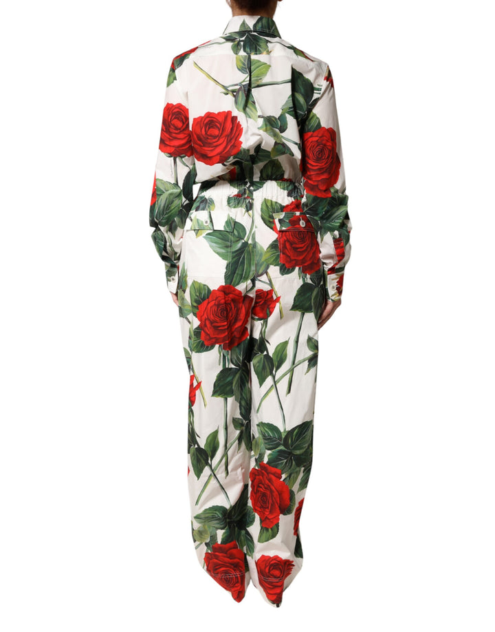 Dolce &amp; Gabbana White Floral Print Cotton Jumpsuit Dress