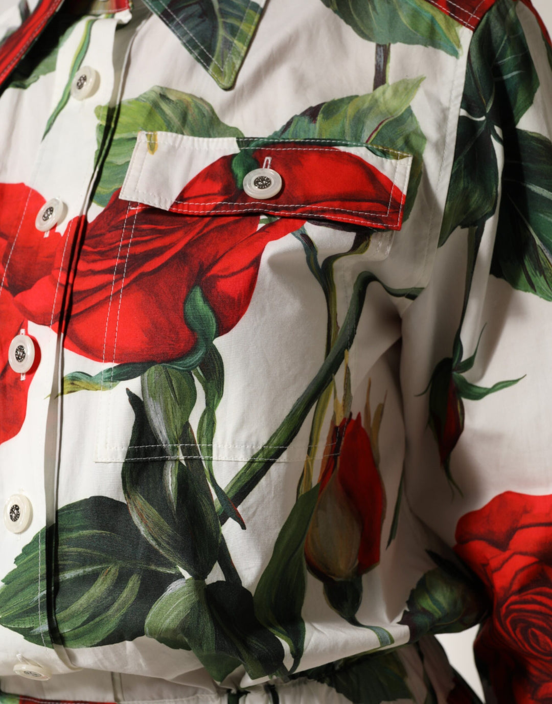 Dolce &amp; Gabbana White Floral Print Cotton Jumpsuit Dress