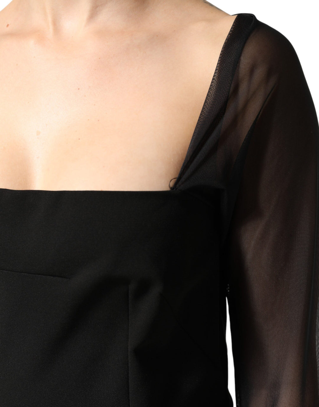 Dolce &amp; Gabbana Black Sheer Yoke Rosette Sheath Midi Dress