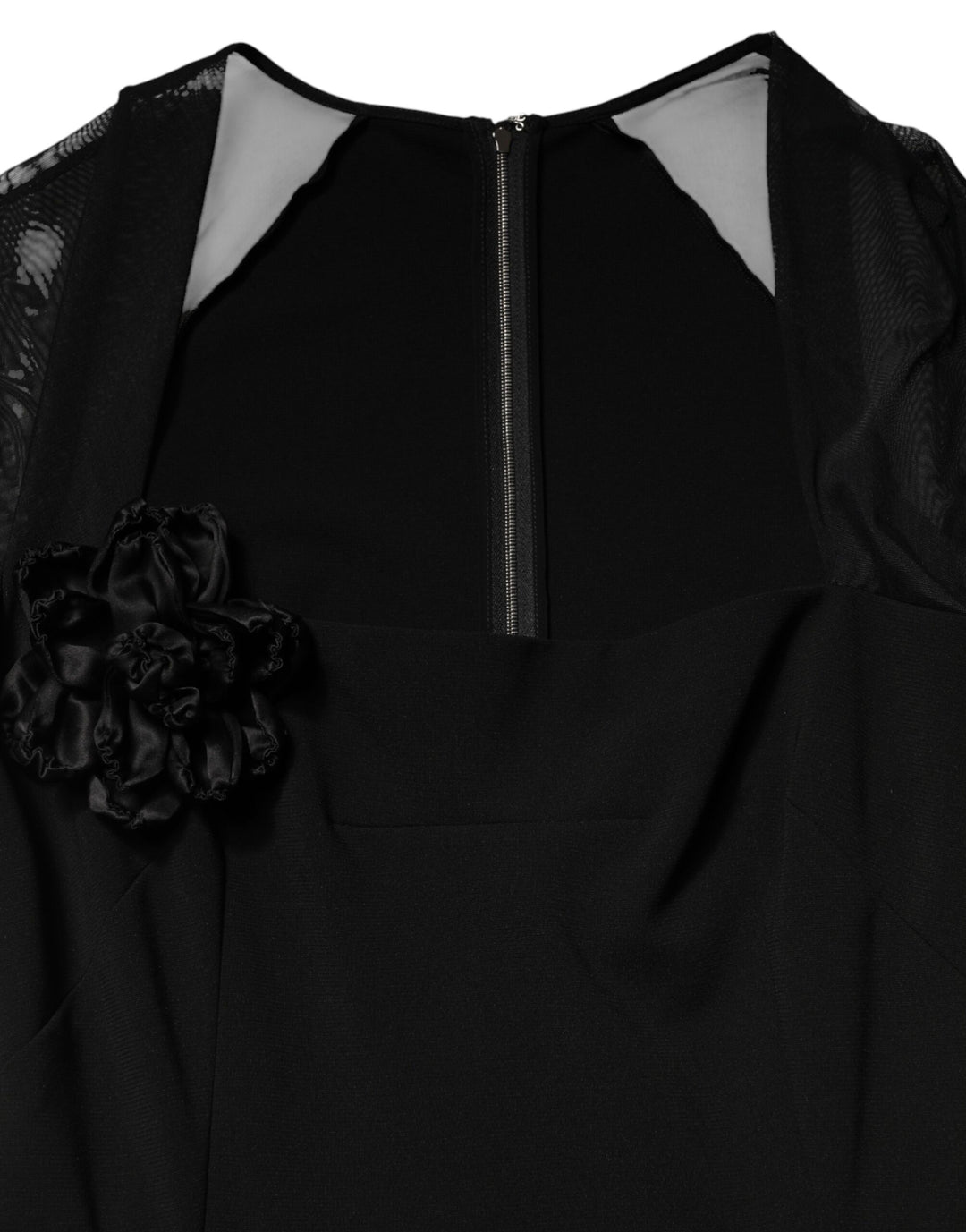 Dolce &amp; Gabbana Black Sheer Yoke Rosette Sheath Midi Dress