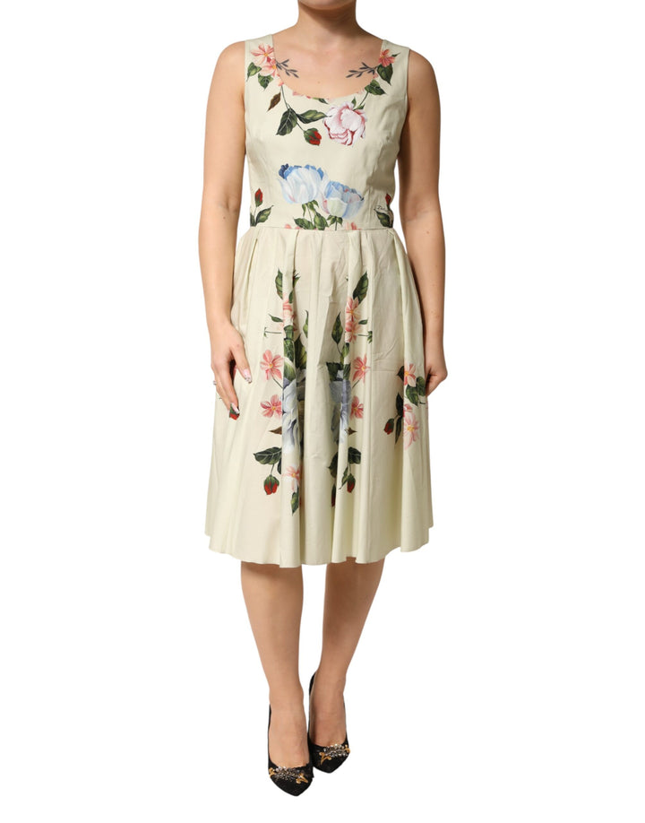 Dolce &amp; Gabbana Beige Floral Sleeveless A-line Dress