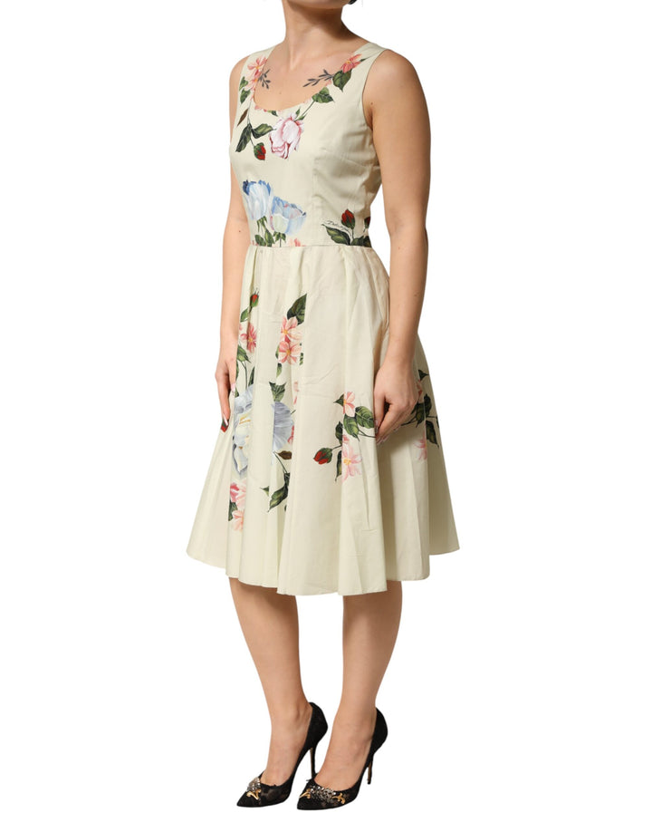 Dolce &amp; Gabbana Beige Floral Sleeveless A-line Dress