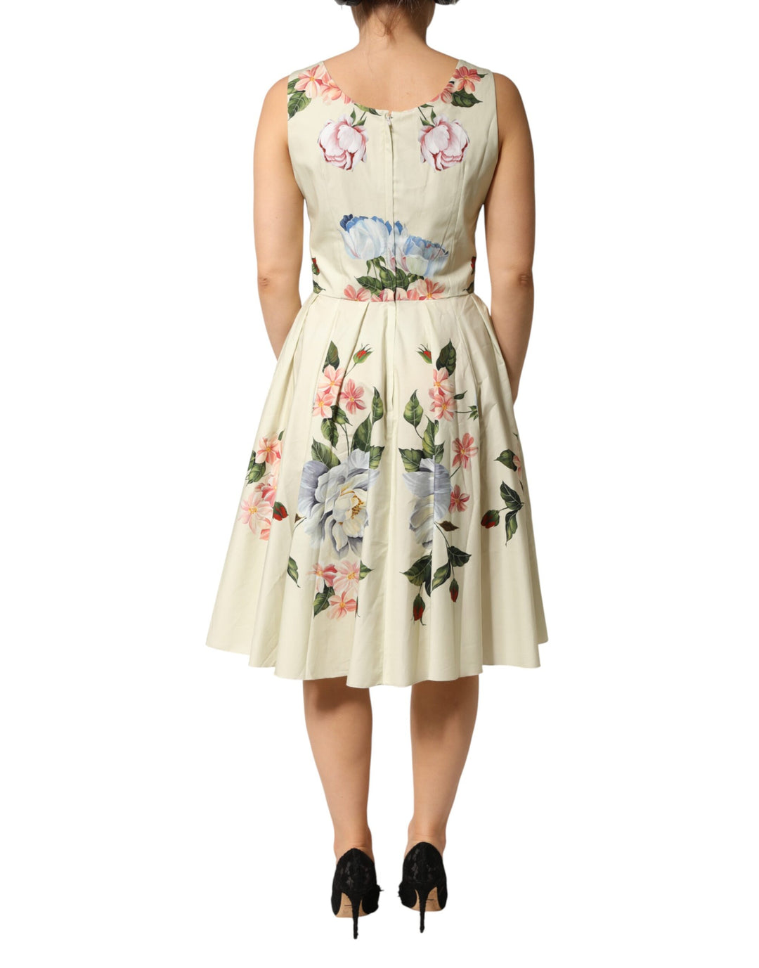 Dolce &amp; Gabbana Beige Floral Sleeveless A-line Dress