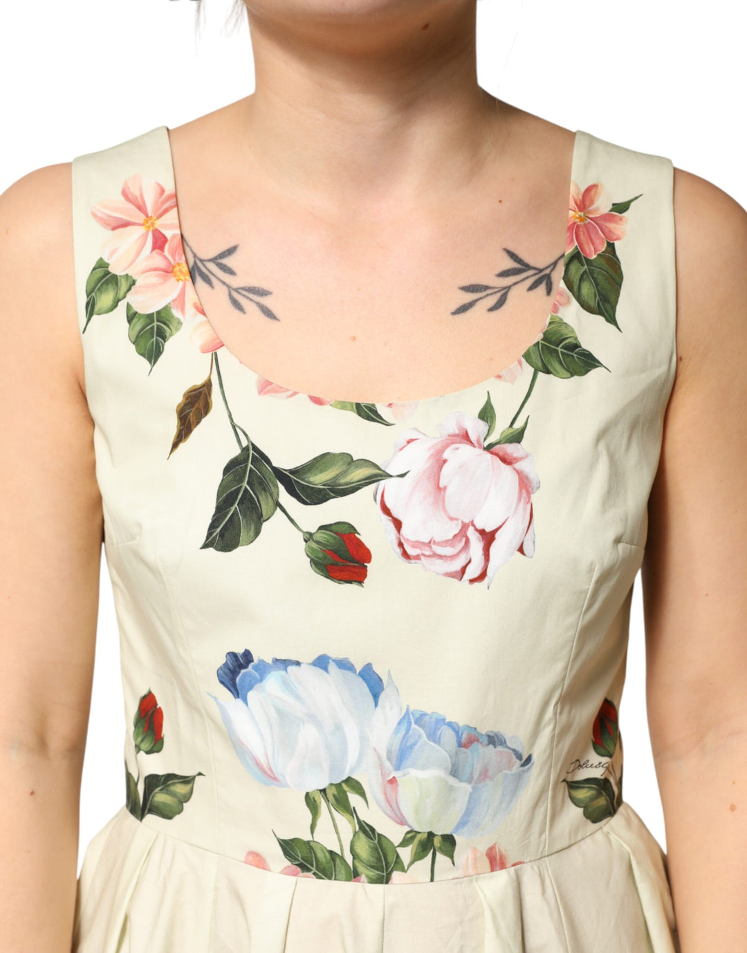 Dolce &amp; Gabbana Beige Floral Sleeveless A-line Dress